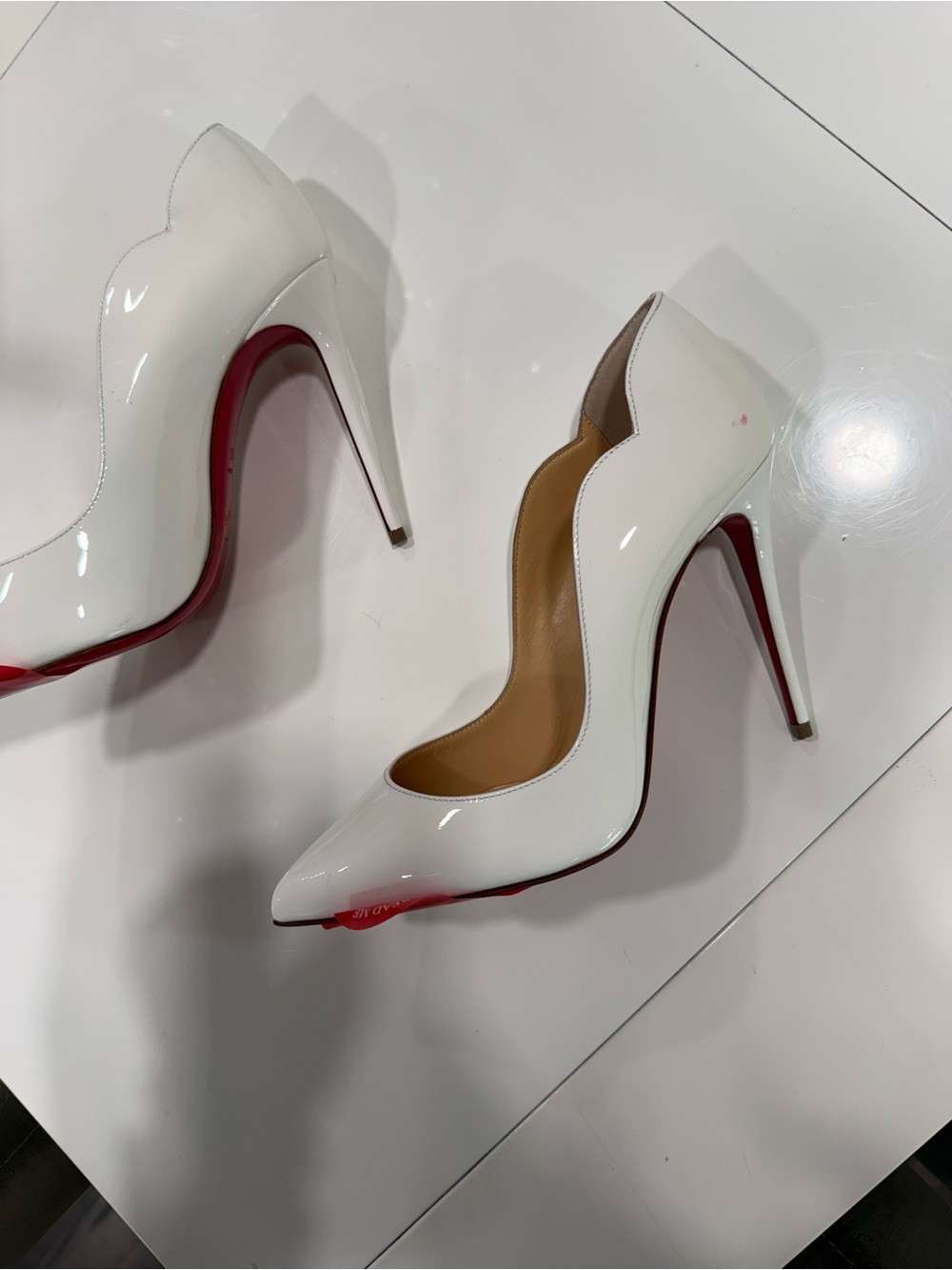 Christian Louboutin White Patent Pointed-Toe Pumps with Signature Red Sole - Picture 7 of 10